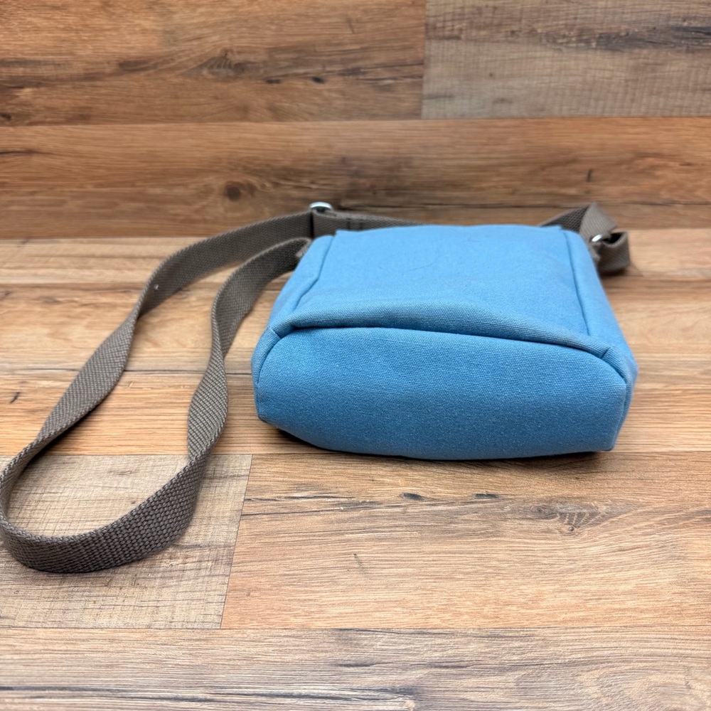 L.L. Bean Blue Brown Canvas Small Utility Hiking Outdoor Travel Crossbody Bag - Picture 3 of 5